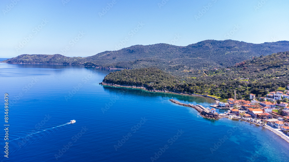 The little church of Panagia gorgona situated on a rock in Skala Sykamias, a picturesque seaside village of Lesvos