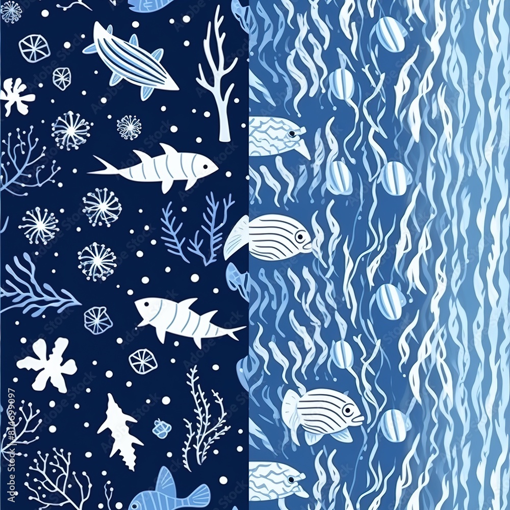 Fish seamless pattern. Set of cute flat hand drawn fishes for fabric or wrapping paper print. Surface pattern design with ocean fishing, marine wildlife doodle illustrations Fish seamless pattern. Set of cute flat hand drawn fishes for fabric or wrapping paper print. Surface pattern design with ocean fishing, marine wildlife doodle illustrations