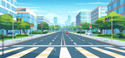 a cartoon of a city street with a crosswalk