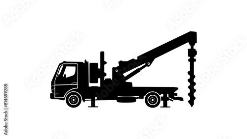 Drilling Truck, black isolated silhouette