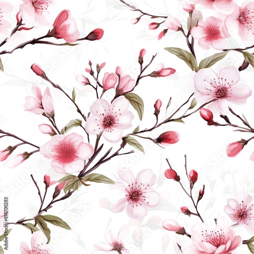 watercolor illustration fabric seamless patterns Tropical foliage with vibrant flowers, © vilaiporn