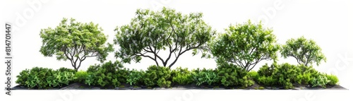 A realistic rendering of a group of trees and bushes