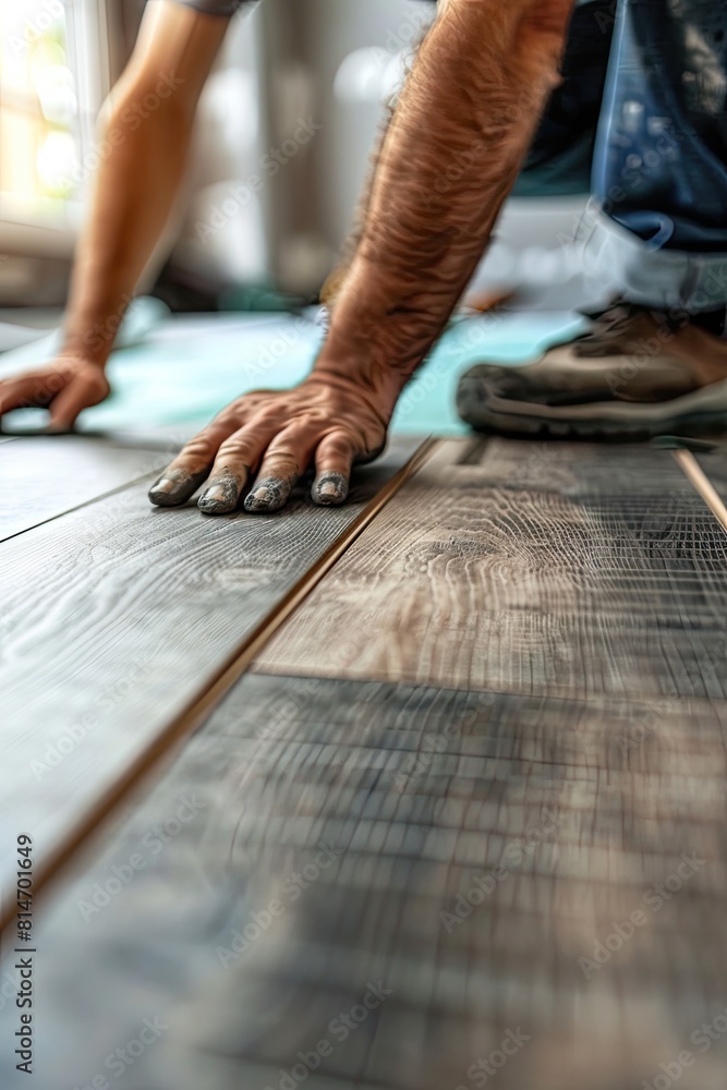 man laying laminate flooring. selective focus man laying laminate flooring. selective focus