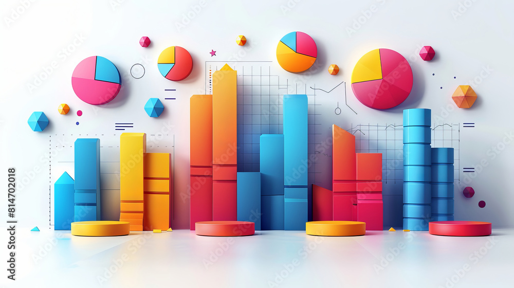 Fototapeta premium 3D Graphs and Charts on Detailed Financial Documents