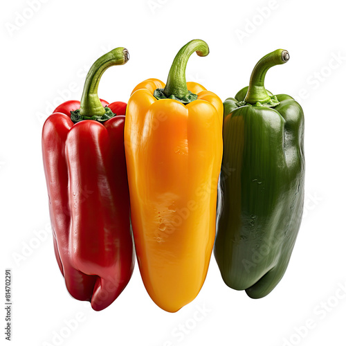 Red, yellow and green bell peppers.  transparent background photo