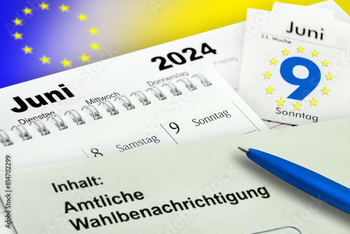 Amtliche Wahlberechtigung für die Wahl zum Europäischen Parlament in Deutschland und Kalender 9. Juni 2024