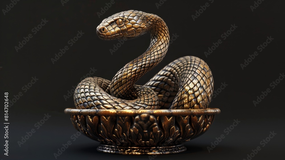 Fototapeta premium 3D rendering of a golden snake coiled around a golden cup