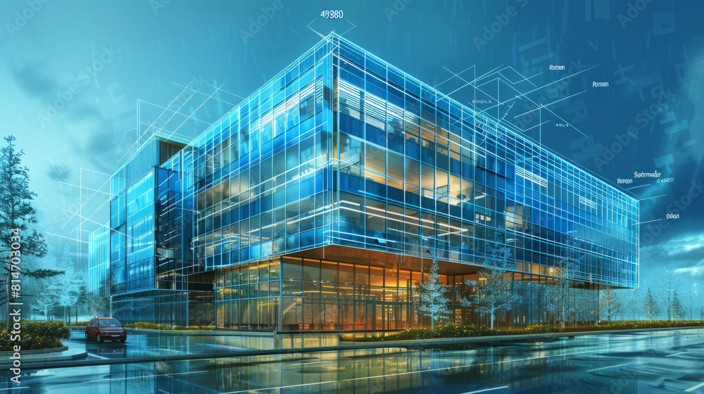 Fototapeta premium Futuristic Blue Architectural Corridor in Virtual Design
