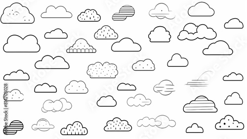 collection set contour image of a cloud  icon symbol on a white background