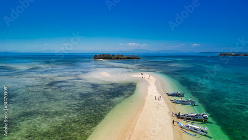 Aerial view of Gili Kere sand tongue in Lombok, Indonesia