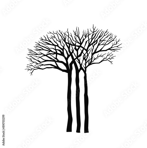 hand drawn naked tree silhouettes isolated on white background. Vector illustration
