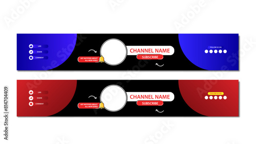 Blank YouTube Banner Template in Blue and Red Color Combination.
