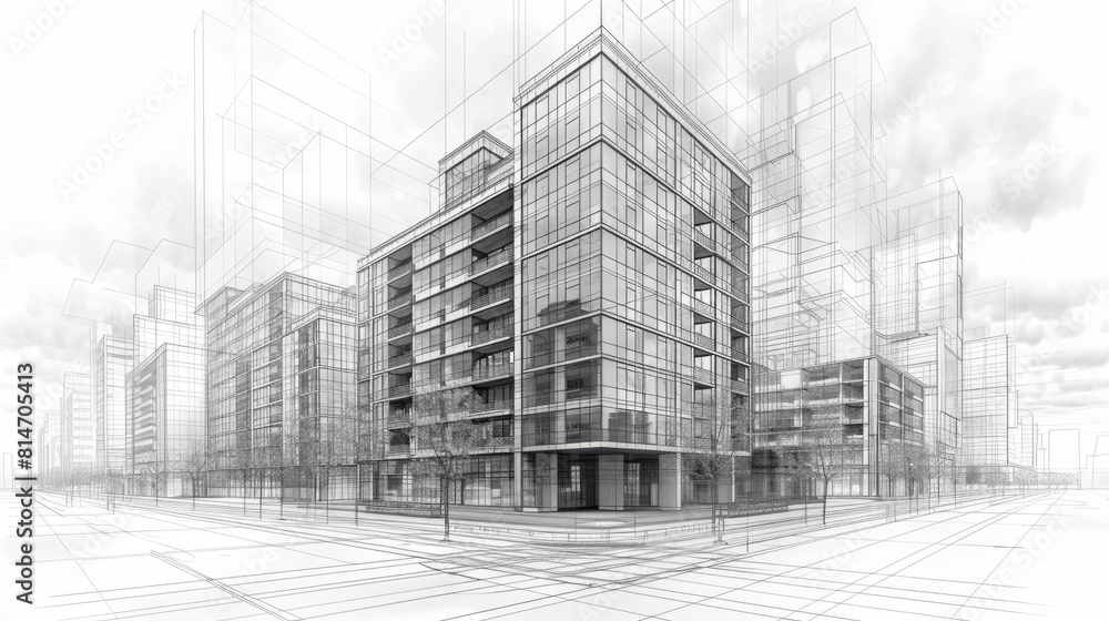 Conceptual Pencil Drawing of an Urban Cityscape Conceptual Pencil Drawing of an Urban Cityscape