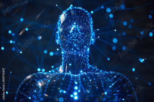 Futuristic human body with glowing meridian points