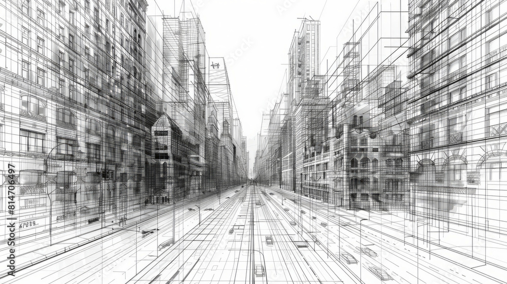 Fototapeta premium Conceptual Pencil Drawing of an Urban Cityscape