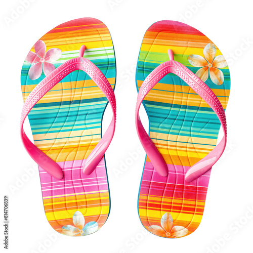 colorful flip flops isolated on transparent white background, clipping path