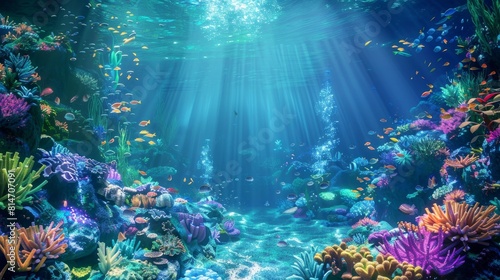 Wonderful and gorgeous underwater habitat with corals and tropical species photo