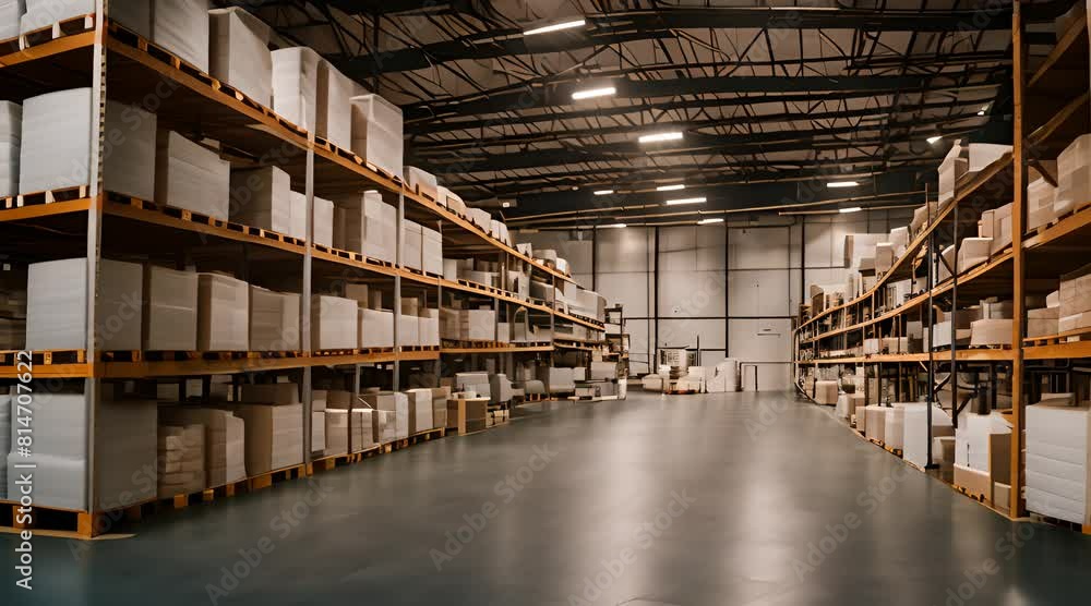 a company's warehouse with high shelves a company's warehouse with high shelves