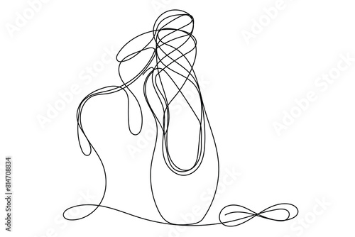 Line Art Pointe Shoe. One Continuous Outline Drawing. Editable vector Thin Outline Stroke Curve Contour. Classic Dance Elegant Vintage Accessories Symbol. Professional Ballet Dancer Footwear Icon Art