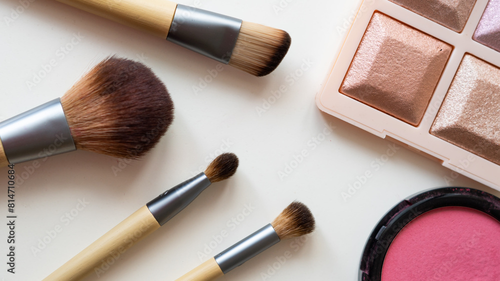 Wooden organic makeup brushes on white backdrop. Eco-friendly Wooden organic makeup brushes on white backdrop. Eco-friendly