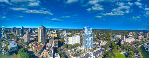 Panoramic aerial view of St Petersburg skyline at sunset  Florida