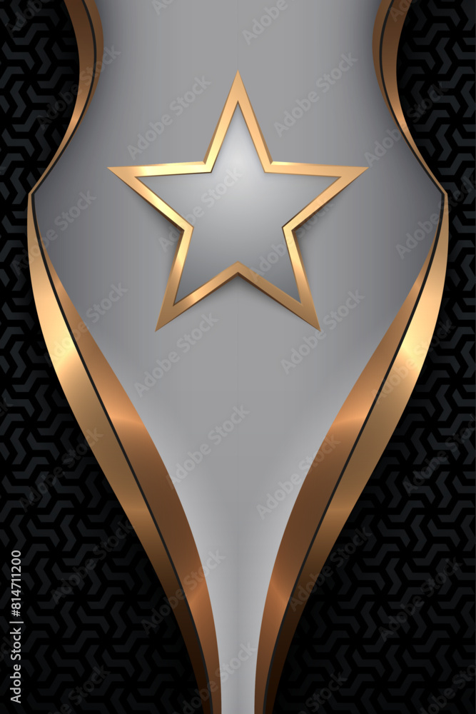 White and gold star shape on black background White and gold star shape on black background