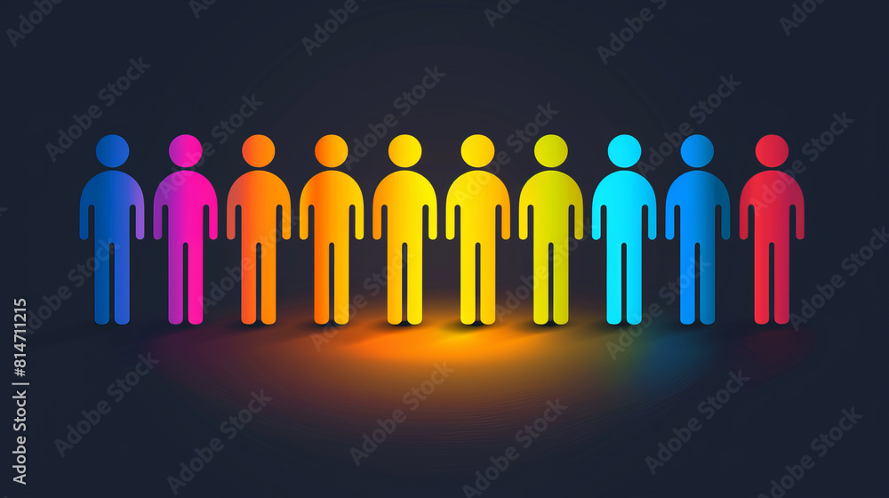 Neon Glowing Human Figures in Line Symbolizing Unity and Diversity Neon Glowing Human Figures in Line Symbolizing Unity and Diversity