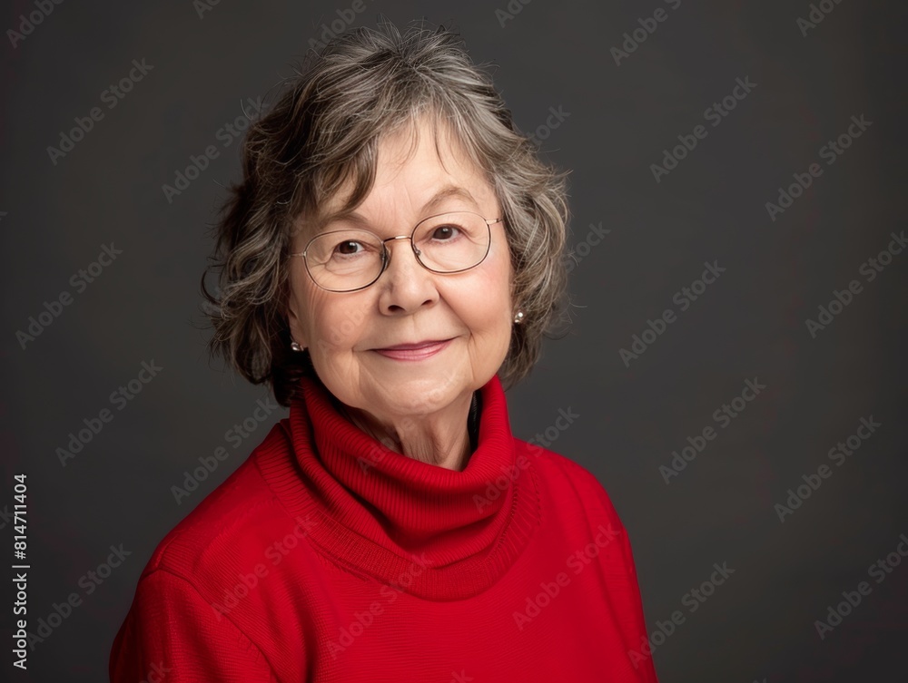 Φωτογραφία AI generated illustration of a mature woman in red sweater and glasses, standing