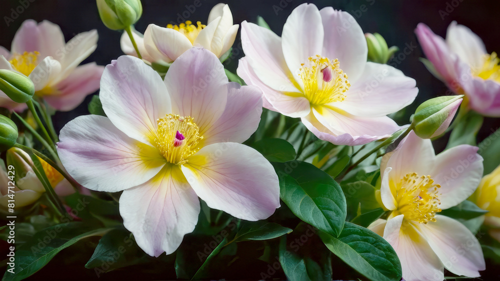 Bouquet of pink, white and yellow peonies. Close up, macro, revealing the beauty of small details. Bouquet of pink, white and yellow peonies. Close up, macro, revealing the beauty of small details.