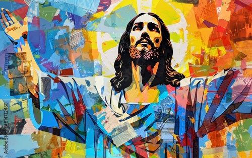 Vibrant Colorful Jesus Christ Collage for Spiritual Designs Generative AI
