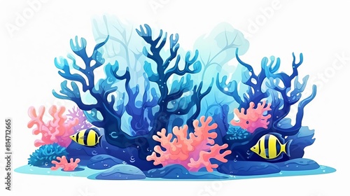 Ocean saltwater aquarium flat design top view home marine ecosystems theme water color Analogous Color Scheme