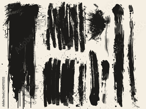 a collection of black and white paint strokes