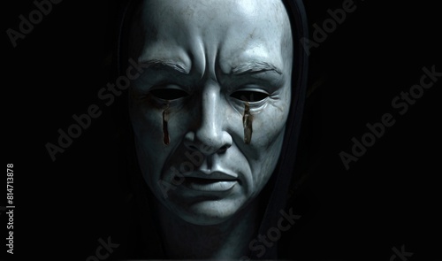 sad face,crying mask, realistic, dramatic light, old © Xabi
