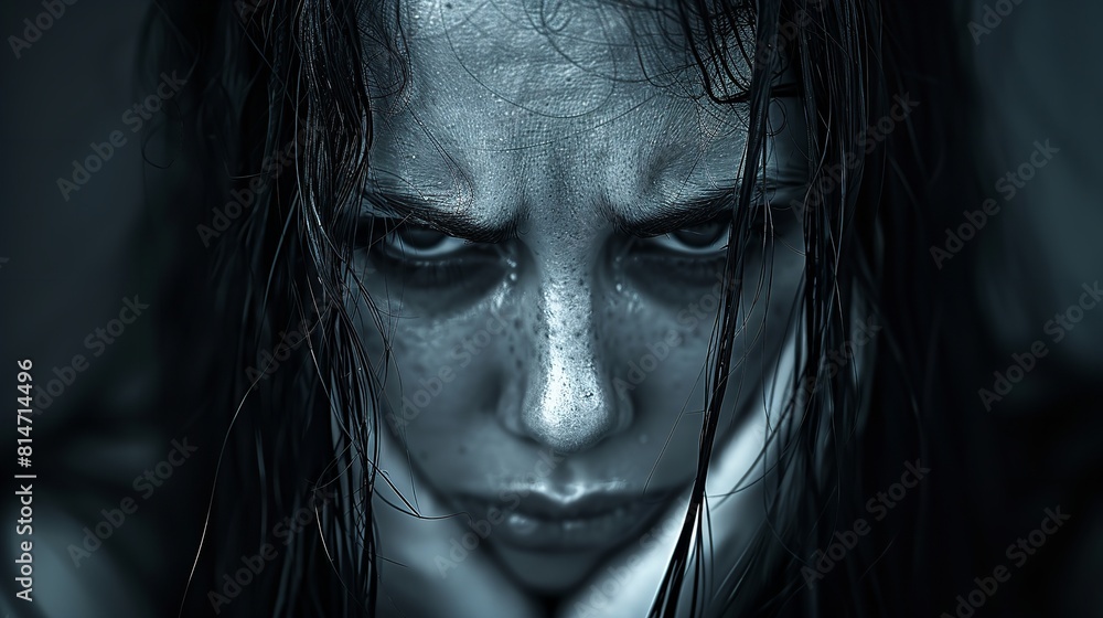 Fototapeta premium A woman with her hands covering her face, expressing emotions or stress