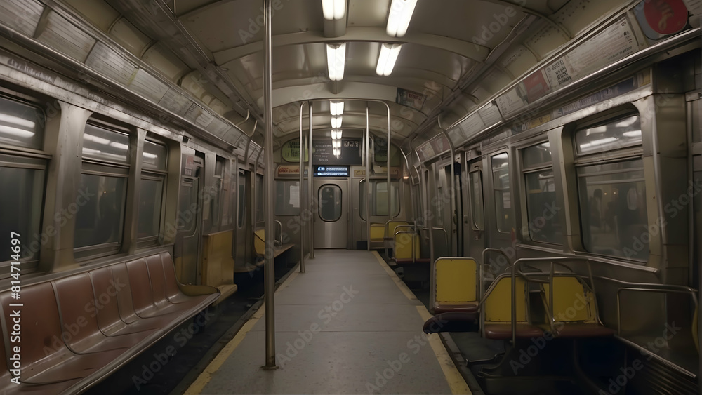Fototapeta premium Empty subway car interior with retro vibe