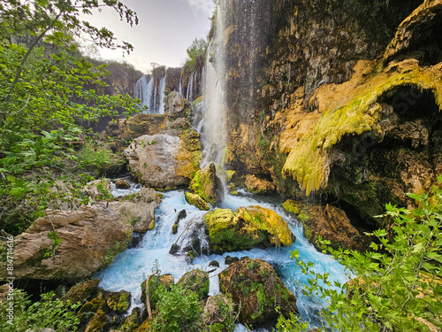 Yerkopru Waterfall and canyon on Goksu Waterfall River is located in a small town named Hadim of Konya province in Eastern Mediterranean region of Turkey. photo