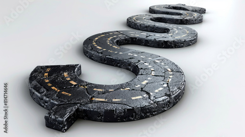 3D rendering of a textured path in the shape of a dollar sign. Toll roads. 