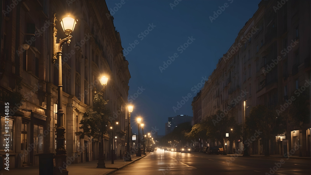 Dusk sets over a quiet urban boulevard Dusk sets over a quiet urban boulevard
