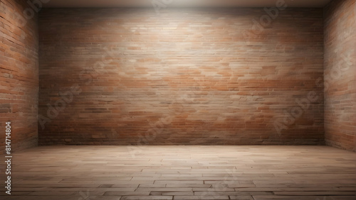 Empty brick wall inside a spacious room