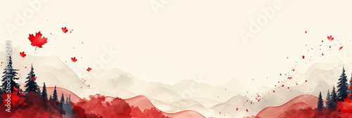 Abstract Red Watercolor Canadian Landscape background with Maple Leaves, Backdrop with copy space