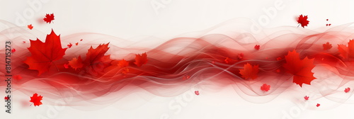 Elegant Flowing Waves and Maple Leaves in Red Abstract Background with copy space