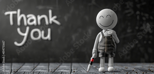 3D Character writes "Thank you." 