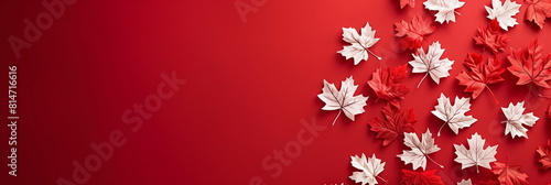 Red Canadian Maple Leaves Banner with Copy Space