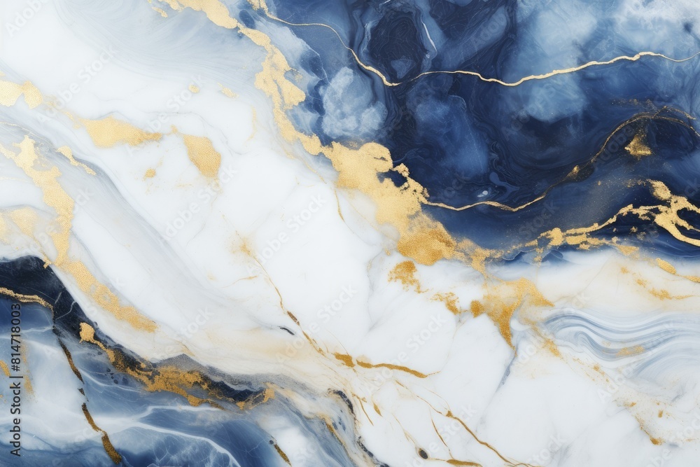 Naklejka premium Elegant abstract background of blue and white marble with golden streaks