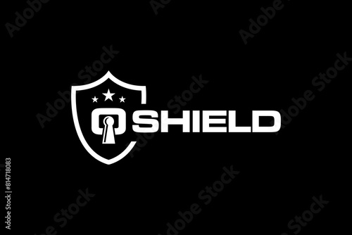 Hole key security guard logo design with star element badge emblem