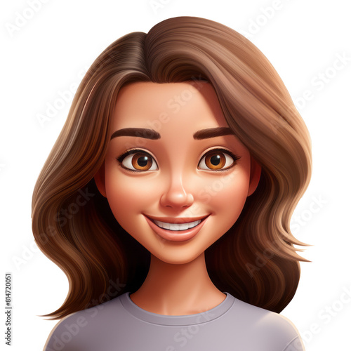 Happy smiling young woman. 3d avatar character. Cartoon minimal style. Isolated with clipping path.