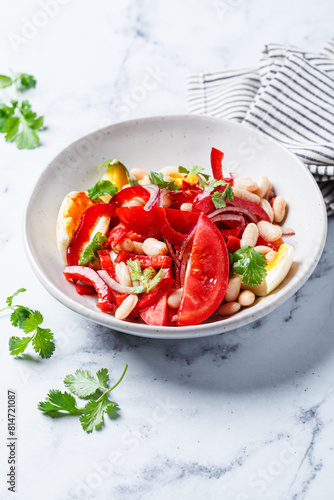 Piyaz - Turkish salad with beans, egg, tomatoes and red onion.