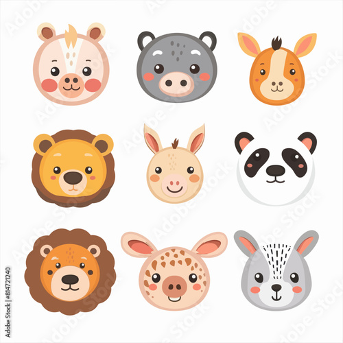 a group of different animal heads on a white background © Thuan