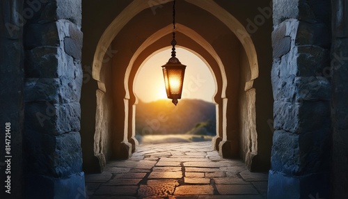 arabic archway with ancient lamp