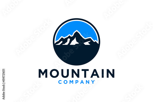 Rocky mountain peak logo design, Mountain hill business company outdoor vector illustration.